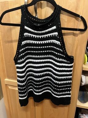 BCX Black and White Striped Crochet Tank